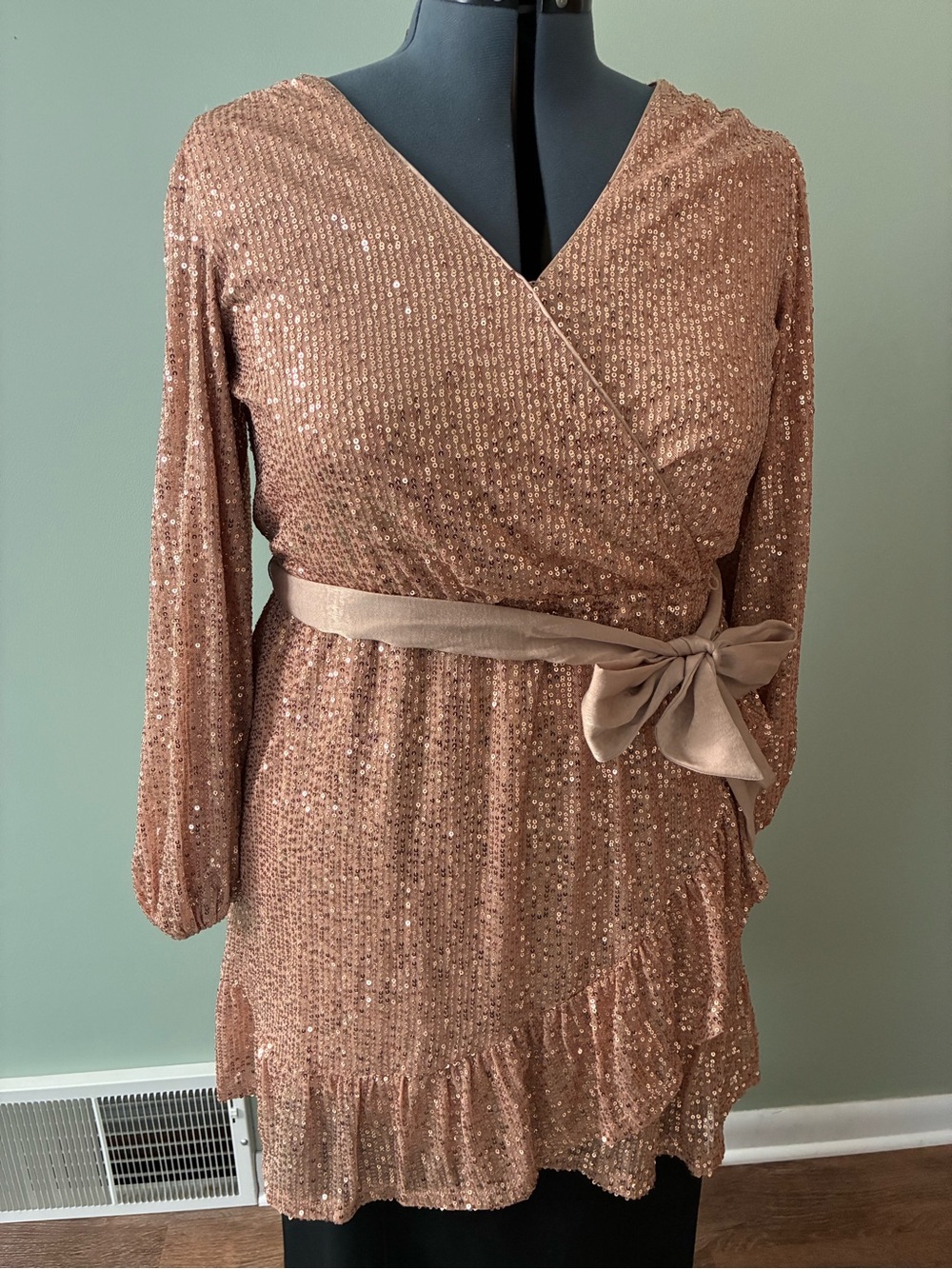 LC Lauren Conrad Rose Gold Sequin Wrap Dress